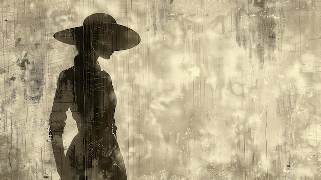 Photo digital art of a woman in vintage attire a nostalgic sepiatoned silhouette suitable