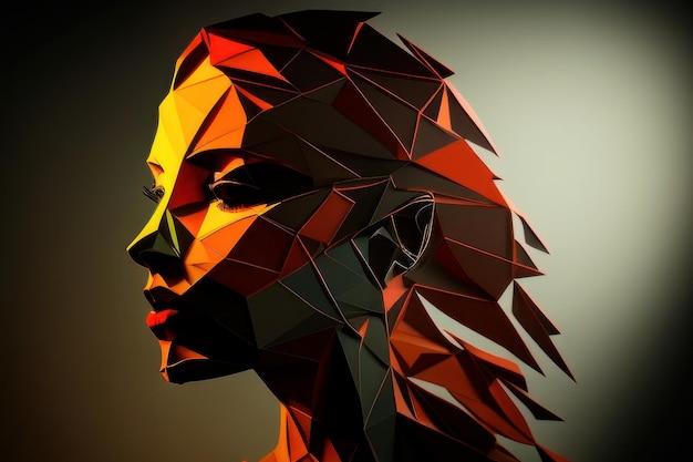 A digital art of a woman with the face of a face made of triangles.