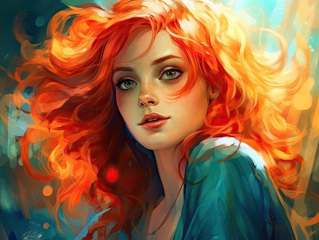 A digital art of a woman with red hair