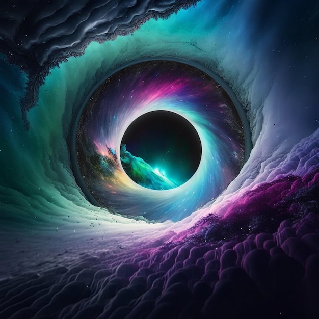 A digital art of a wormhole with a colorful background.