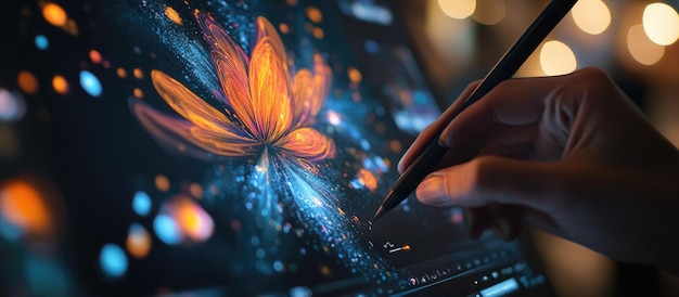 Photo digital artist creating abstract flower design