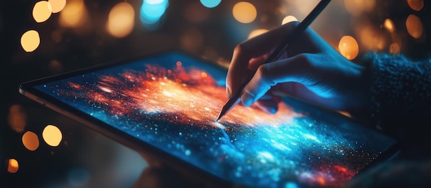 Digital Artist Creating a Cosmic Masterpiece