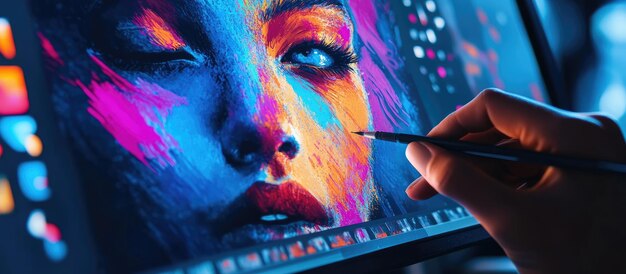 Digital Artist Refining a Colorful Portrait