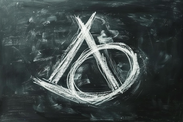 Photo digital artwork of anarchist symbol drawn in white chalk on a blackboard symbolizing freedom a pr