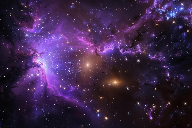 Digital artwork of beautiful dark purple galaxy with stars and nebulae background for spacethemed