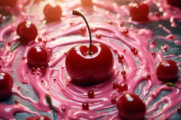 Photo a digital artwork of cherryflavored liquid swirling in a whirlpool