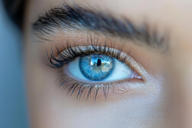 Digital artwork of close up of blue eye with a beautiful iris and eyelashes macro photography focus