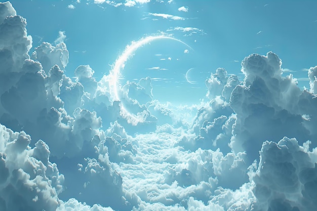 Digital artwork of crescent is in the clouds surrounded high quality high resolution