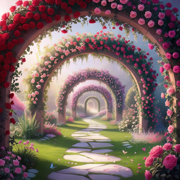 Digital Artwork of a Floral Archway Garden Ai generated