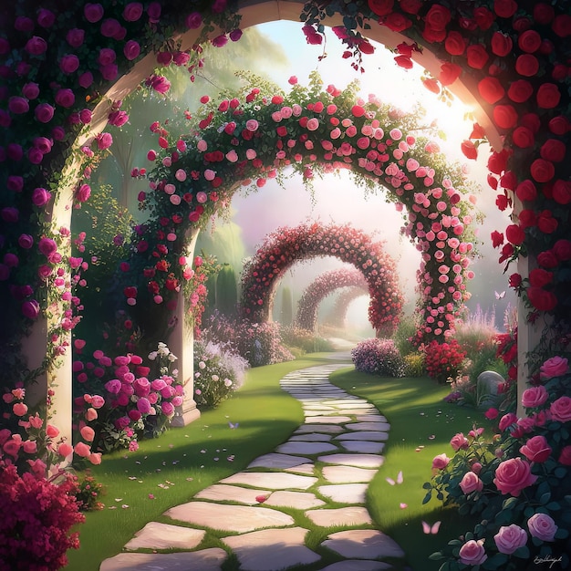 Digital Artwork of a Floral Archway Garden Ai generated