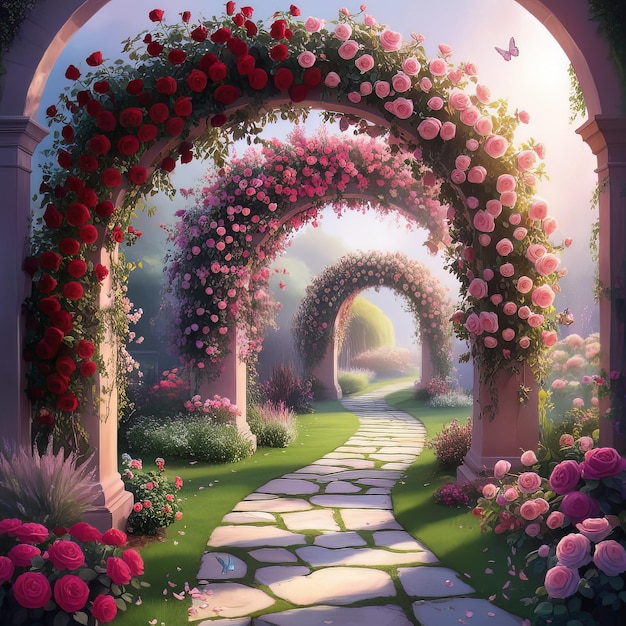 Digital Artwork of a Floral Archway Garden Ai generated