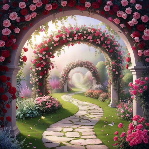 Digital Artwork of a Floral Archway Garden Ai generated