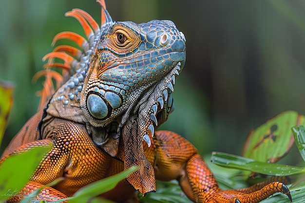 Digital artwork of iguana closeup portrait high quality high resolution