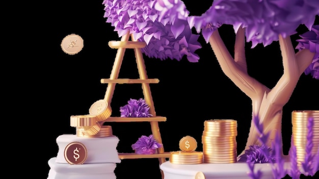 Digital artwork of a ladder leading to a money tree