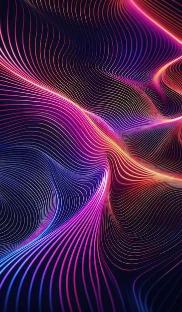 A digital artwork showcasing flowing lines in neon pink and blue on a dark backdrop Generate Ai