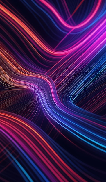 A digital artwork showcasing flowing lines in neon pink and blue on a dark backdrop Generate Ai