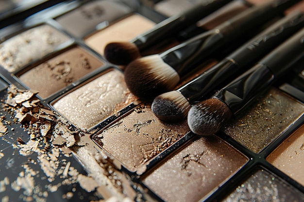 Digital artwork of some eyeshadow and brush products sit on top of a palette