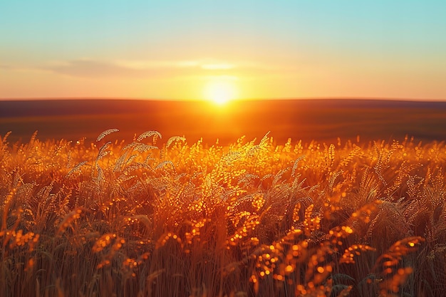 Digital artwork of sunrise in a field with golden grasses high quality high resolution