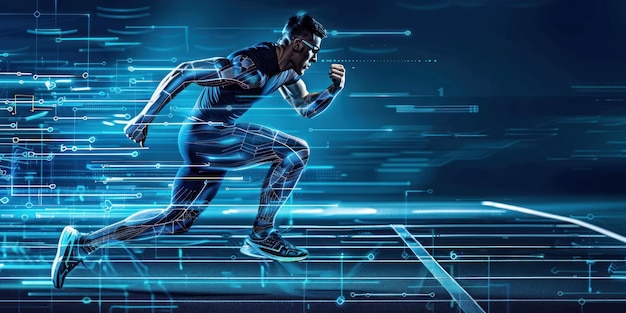 Digital Athlete Running Through a Virtual Landscape