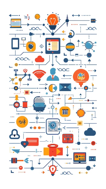 Digital Automation and Tech Overhead Workflow Management 3D Flat Icon with Copy Space