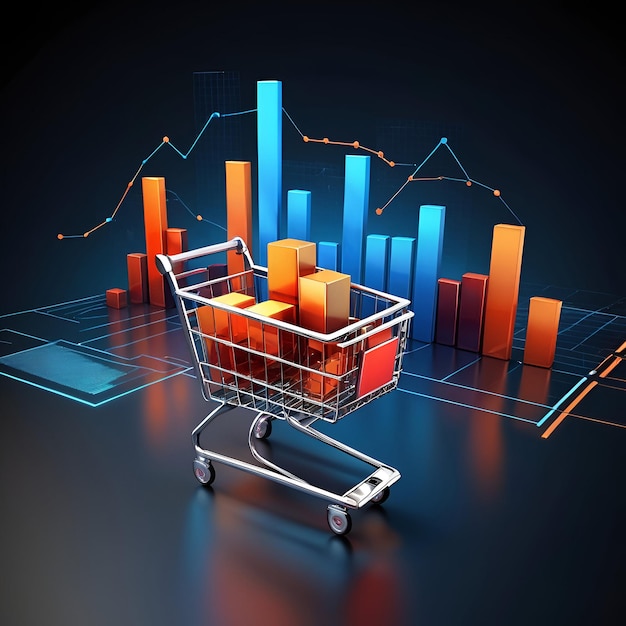 Digital background futuristic E commerce metrics with shopping cart for online retail analytics