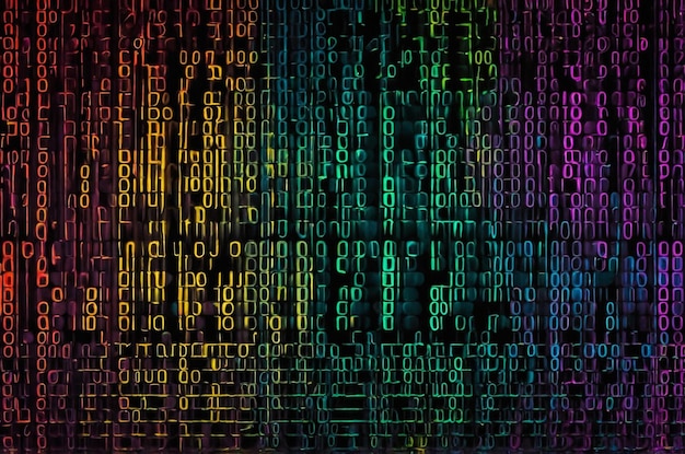 Photo digital binary code grid in vibrant tech colors