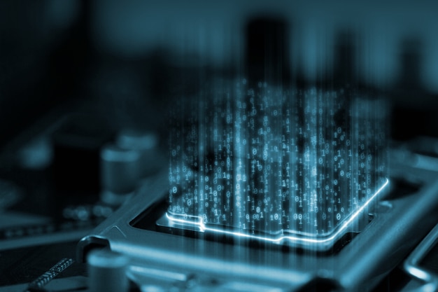 Digital binary data on microchip with glow circuit board