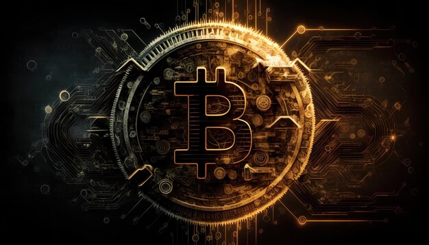 A digital bitcoin on dark background