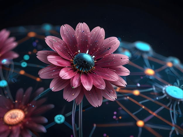 Digital Bloom Binary Code Flower Emerging from Glowing Circuits