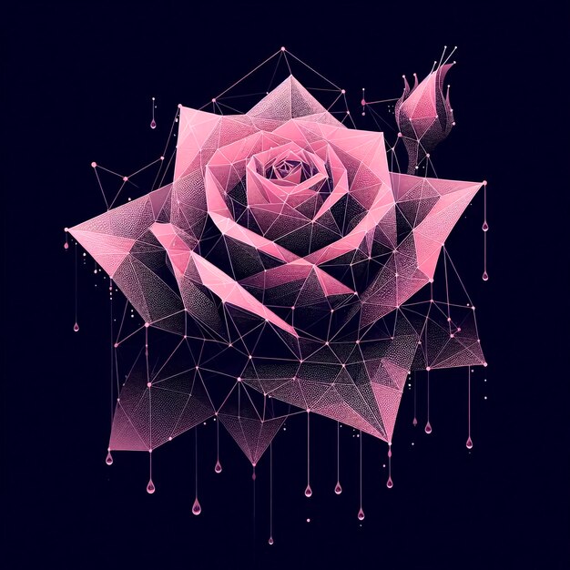 Photo digital bloom geometric rose with dewdrops