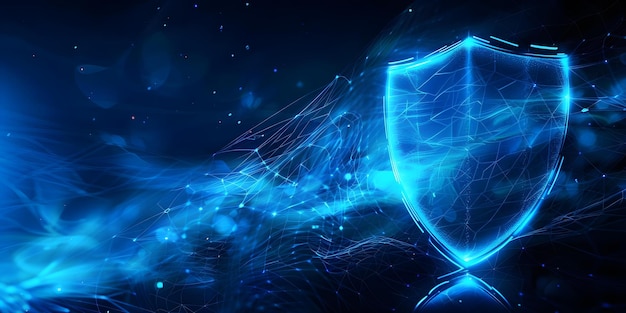 Digital Blue Cyber Security Shield on Futuristic Glowing Background Concept Cyber Security Digital Shield Futuristic Technology Glowing Background Blue Color Palette