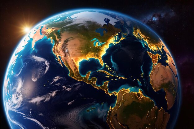 Digital blue planet Earth glowing light illustration