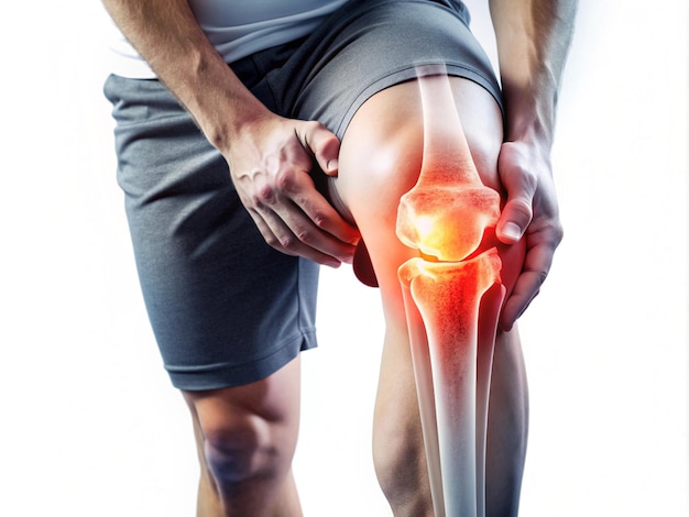 Digital bone on the human knee Man suffering Injury caused by training Tendon problems Panoramic