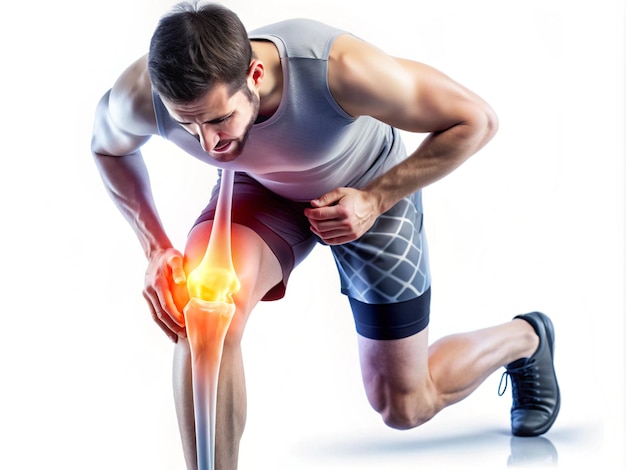 Digital bone on the human knee Man suffering Injury caused by training Tendon problems Panoramic