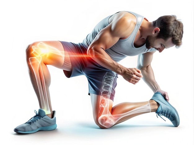 Digital bone on the human Man suffering Injury caused by training Tendon and bone problems