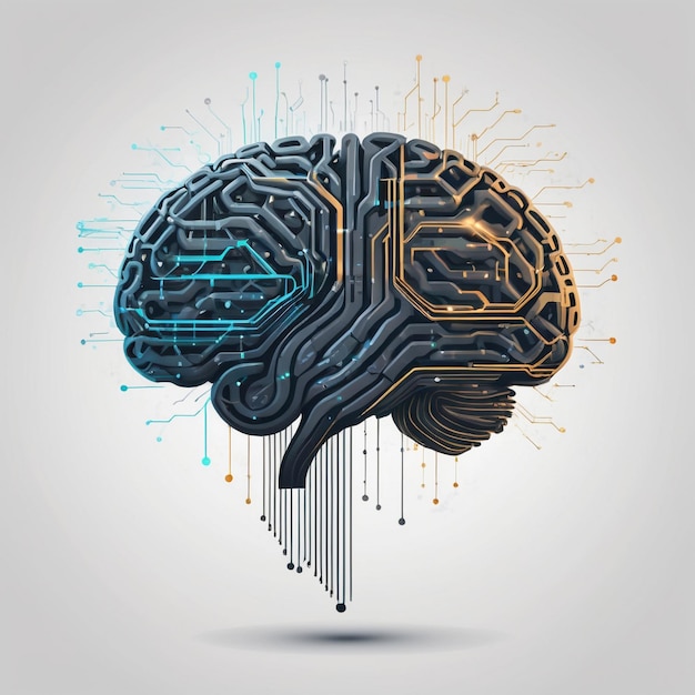 Photo digital brain an abstract illustration of a human brain composed of circuit lines binary code and gl