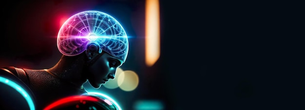 Digital brain humanlike artificial intelligence AI Banner background