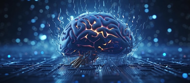 Digital brain shaped with blue neural connection