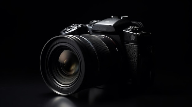 Digital camera closeup isolated black background AI generated