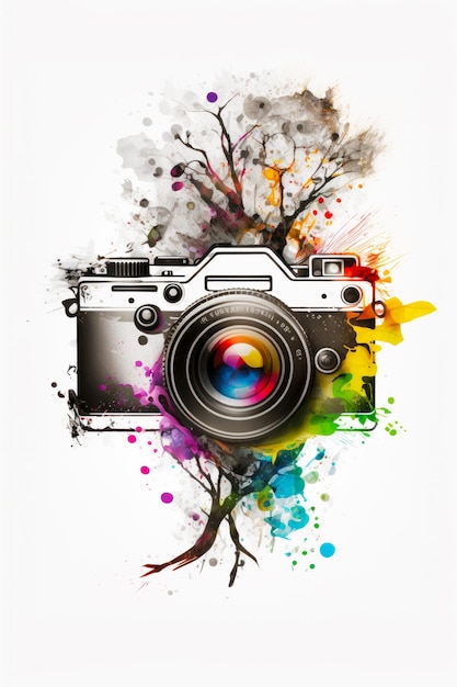 Digital camera with splash of paint on the side of the camera Generative AI