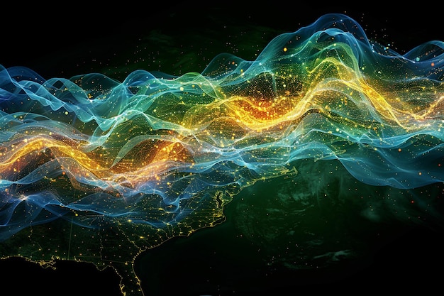 Photo a digital canvas depicting a network of waterways that connect the americas