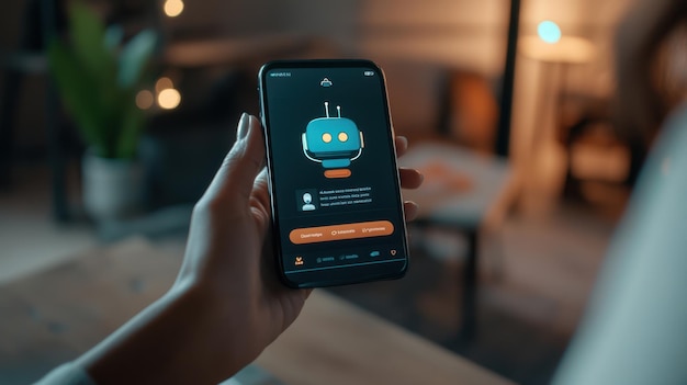 A digital chatbot app on a smartphone providing automated responses to a user