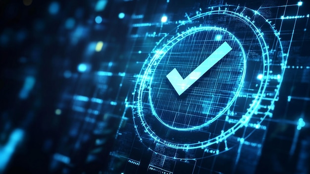 Photo digital checkmark icons representing data verification on a futuristic grid data verification with digital checkmark icons on a futuristic grid