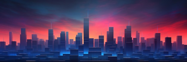 Digital city skyline silhouette with sunset background cyberpunk cityscape futuristic metropolis