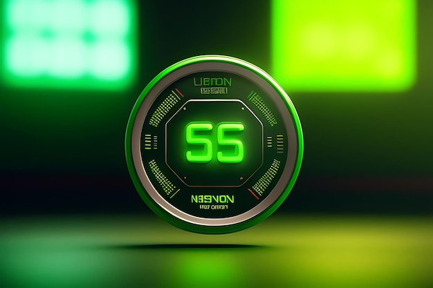 a digital clock with the green neon lights on it