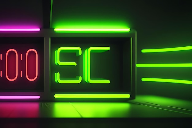 a digital clock with neon lights and the word quot colgate quot on it