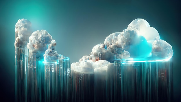 Digital Cloud computing big data online service concept 3D Render