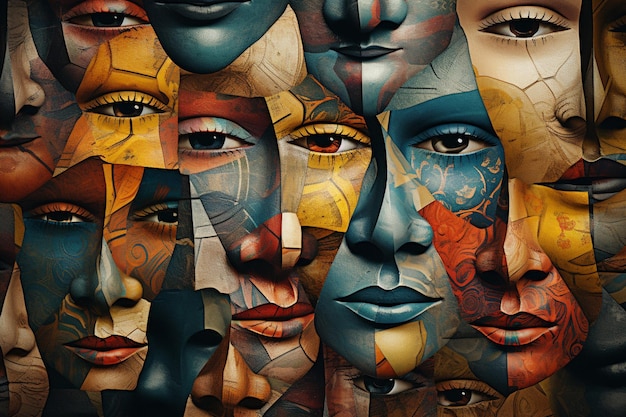 A digital collage representing the diversity of human expression with faces morphing into abstract