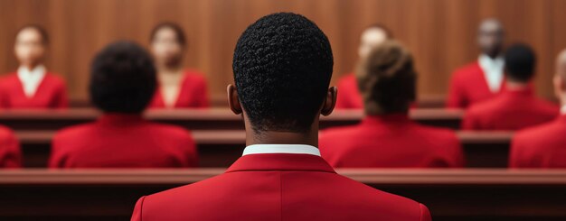 Photo digital color style image of a courtroom with diverse legal professionals