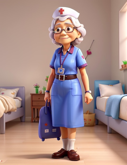 Digital Compassion D Animated Nurse Assisting Elderly Woman